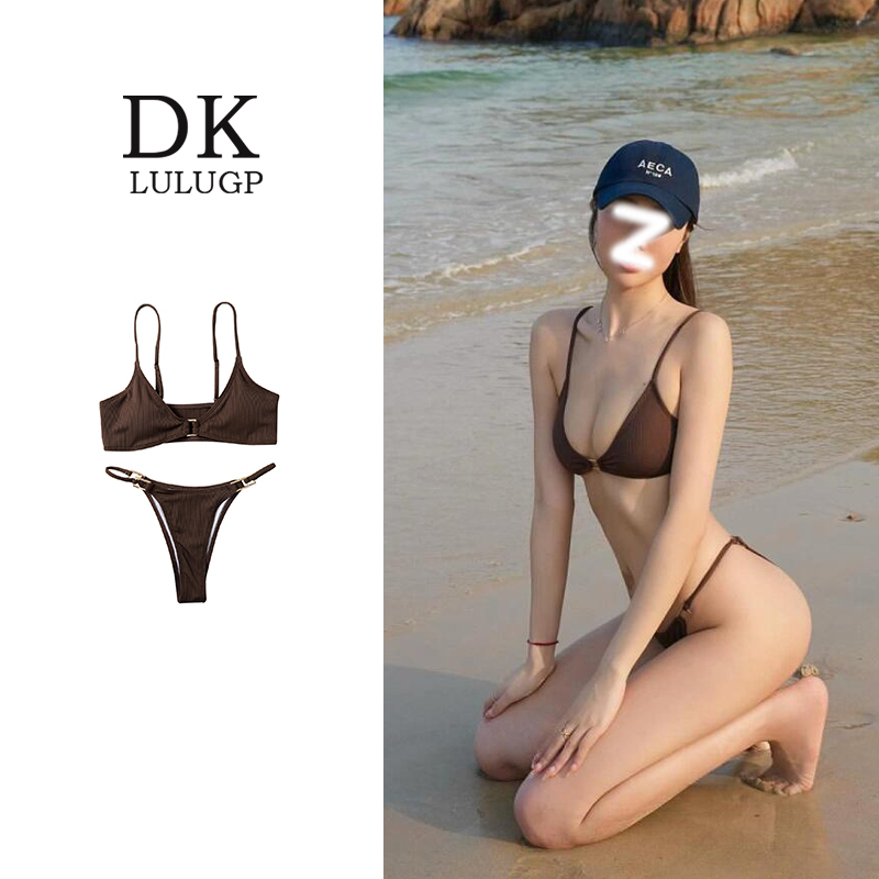 Dk European and American Style ins Ultra-Sexy Metal Buckle Three-Point Bikini for Large Busts, High-End Feel, Beach Vacation Swimwear for Women Dk European and American Style ins Ultra-Sexy Metal Buckle Three-Point Bikini for Large Busts, High-End Feel, Beach Vacation Swimwear for Women