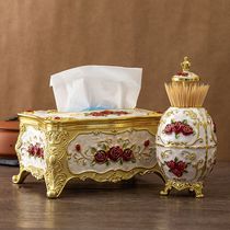 European light luxury push-type toothpick tube tissue box set home living room office tissue storage box toothpick box