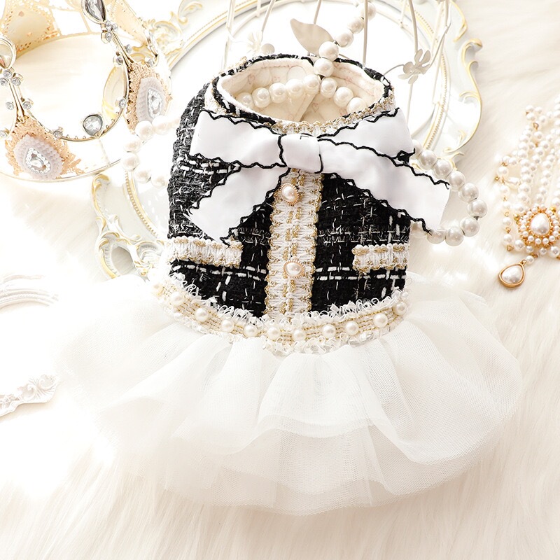 Dog Clothes for Autumn and Winter, Thickened Princess Tutu Skirt with Lace, Can Be Used with a Leash, for Small Dogs, Pet, Chanel Style, Teddy