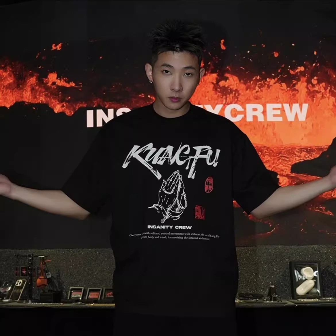 [手合わせ] ホットな半袖InsanityCrew中国カンフーシリーズプリントTシャツ夏