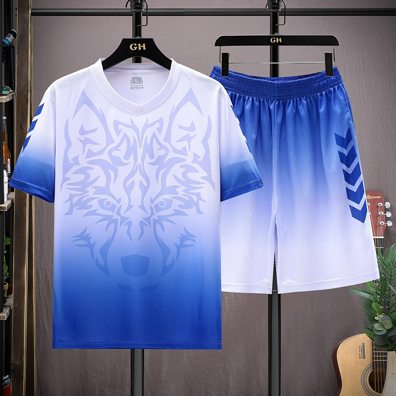 T-Shirt Men's Summer Short-Sleeved Shorts Sports Suit Ice Silk Cool Quick-Drying Sweat-Absorbent Training Team Uniform Basketball Uniform Suit