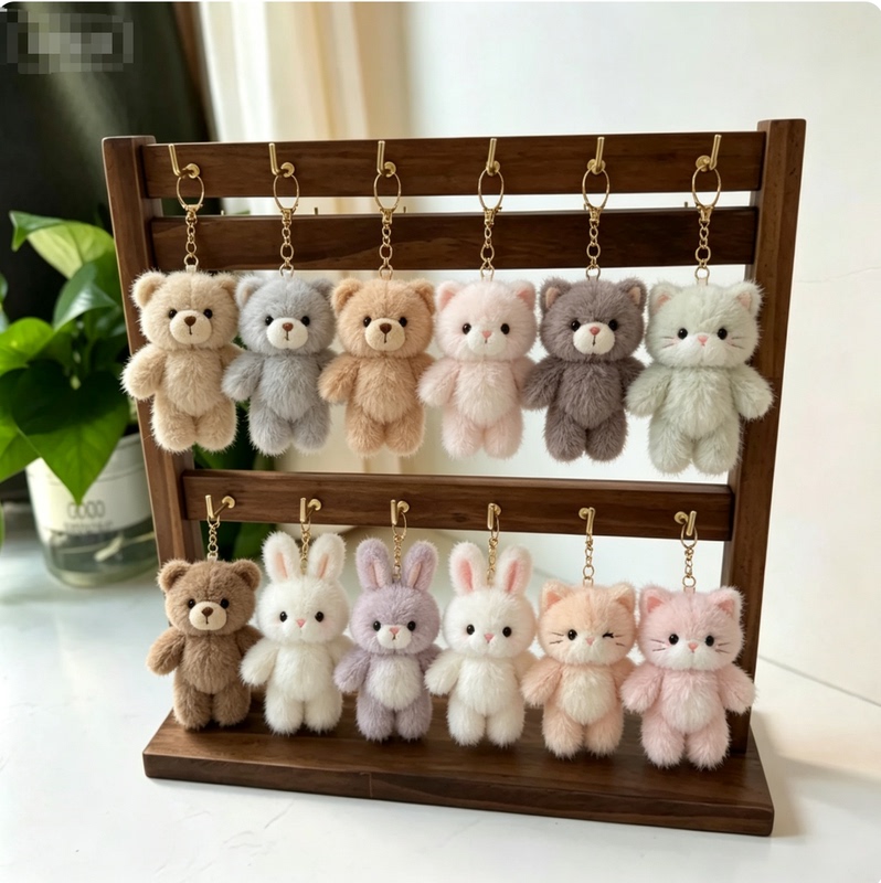Solid Wood Keychain Earring Display Stand with Hooks for Storing Earrings, Jewelry, Ear Studs, Necklace, Bracelet, Desktop