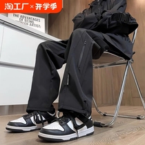 Red Bean Jacket Pants Mens Summer 2024 New Ice Silk Quick-drying Loose Straight Sports Workwear Casual Long Pants