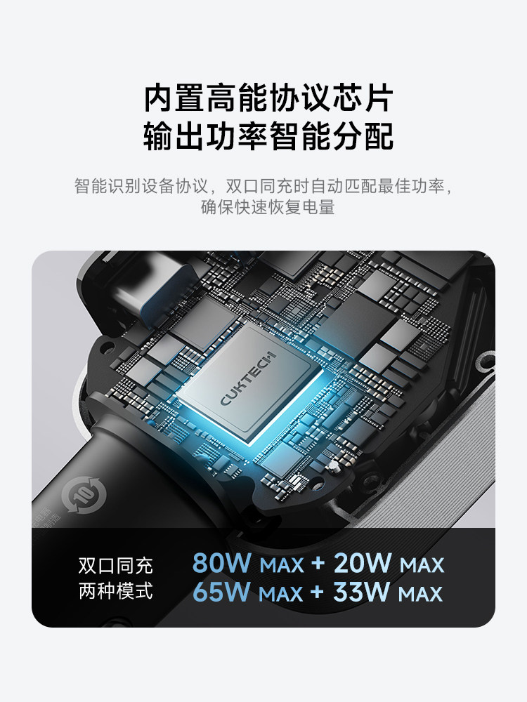 Cuktech No. 10 Super Car Charger Comes with a Cable, High-Power Multi-Port Car Charger, Pd Fast Charging Head