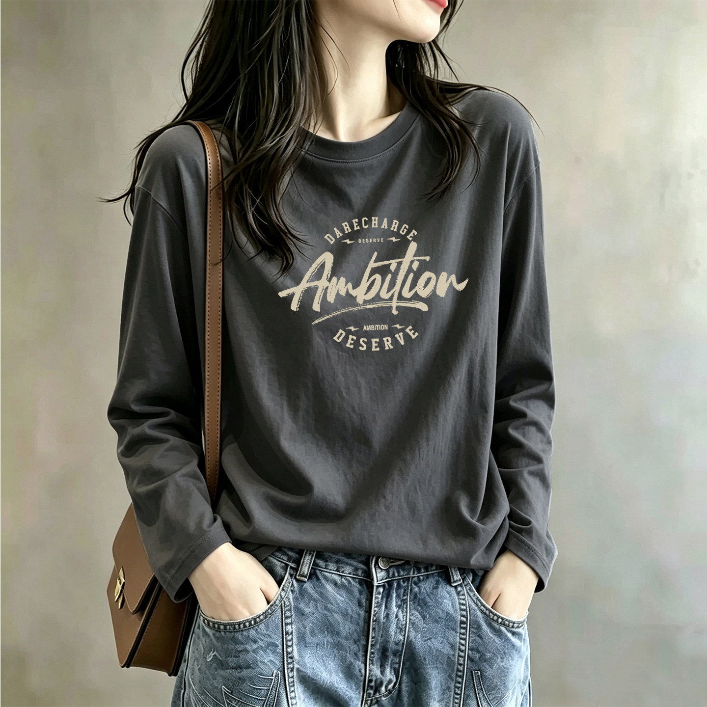Áo thun nữ dài tay cổ tròn cotton nguyên chất giảm giá, dáng ôm, đa năng, size lớn, phong cách thường ngày, áo trẻ trung, hợp thời trang.