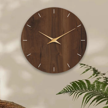 2026 New Wabi-Sabi Style Faux Wood Corner Living Room Wall Clock, Creative Wall-Mounted Silent Clock, High-End Natural Wood Style Clock