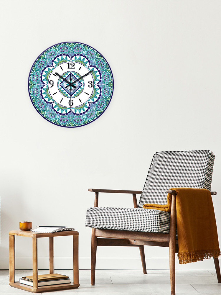 Dunhuang Decorative Wall Hanging Creative No-Drill Glass Clock Wall Clock for Bedroom and Living Room 2026 Model Simple Home Clock