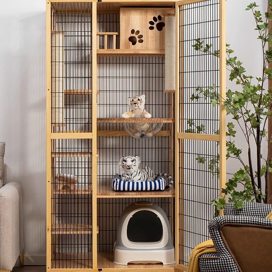 Cat Villa Manufacturer Direct Sales Solid Wood Cat Cage Extra Large Pet Home Cage Indoor Three-Layer Four-Layer Free Space Cat Room