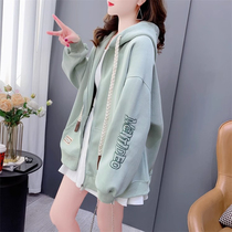 Maternity wear autumn and winter 2023 new coat fashion loose pregnancy cardigan hooded sweatshirt outer wear autumn clothing trendy