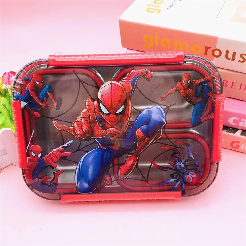 Cartoon Superhero Spider-Man Lunch Box Student Portable 3-Compartment Lunch Box 304 Stainless Steel Bento Box Tray for Men Cartoon Superhero Spider-Man Lunch Box Student Portable 3-Compartment Lunch Box 304 Stainless Steel Bento Box Tray for Men
