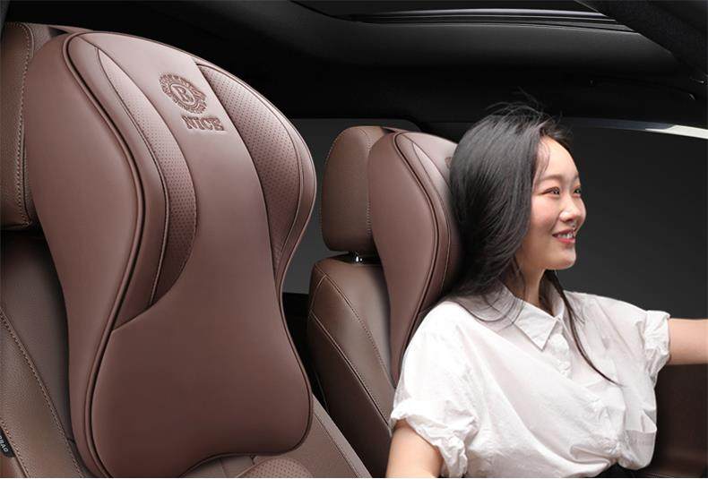 Cross-Border Car Headrest and Lumbar Support, Genuine Leather High-End Car Cushion, Car Headrest, Memory Foam, Aviation Grade Car Neck Pillow
