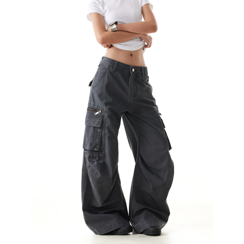 0713Bdf Gray Multi-Pocket Cargo Pants for Men and Women 2025 Autumn and Winter New American High Street Casual Pants Long Pants