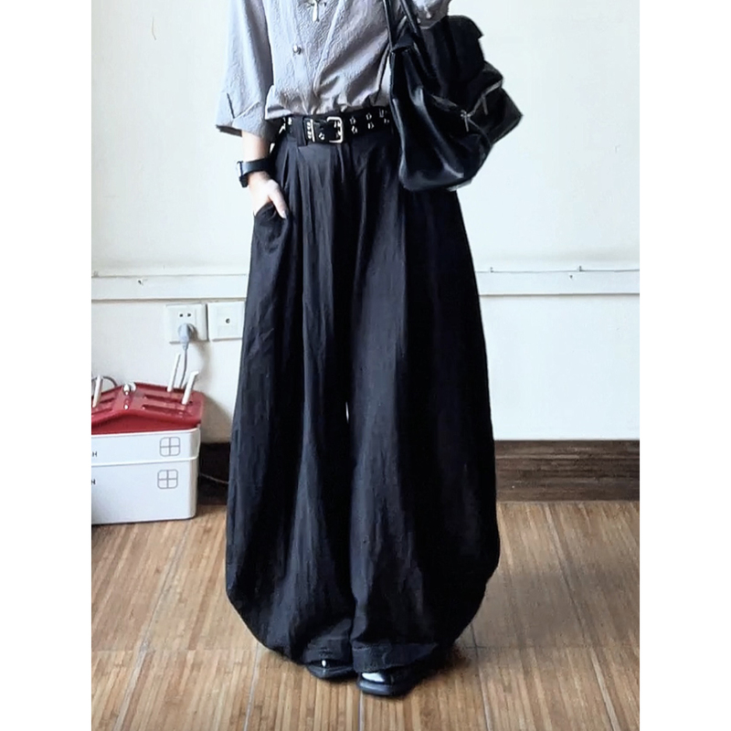 0713Bdf Summer Black Tie-Dye Draped Casual Pants Women's American Retro Loose Lazy Style Scimitar Pants