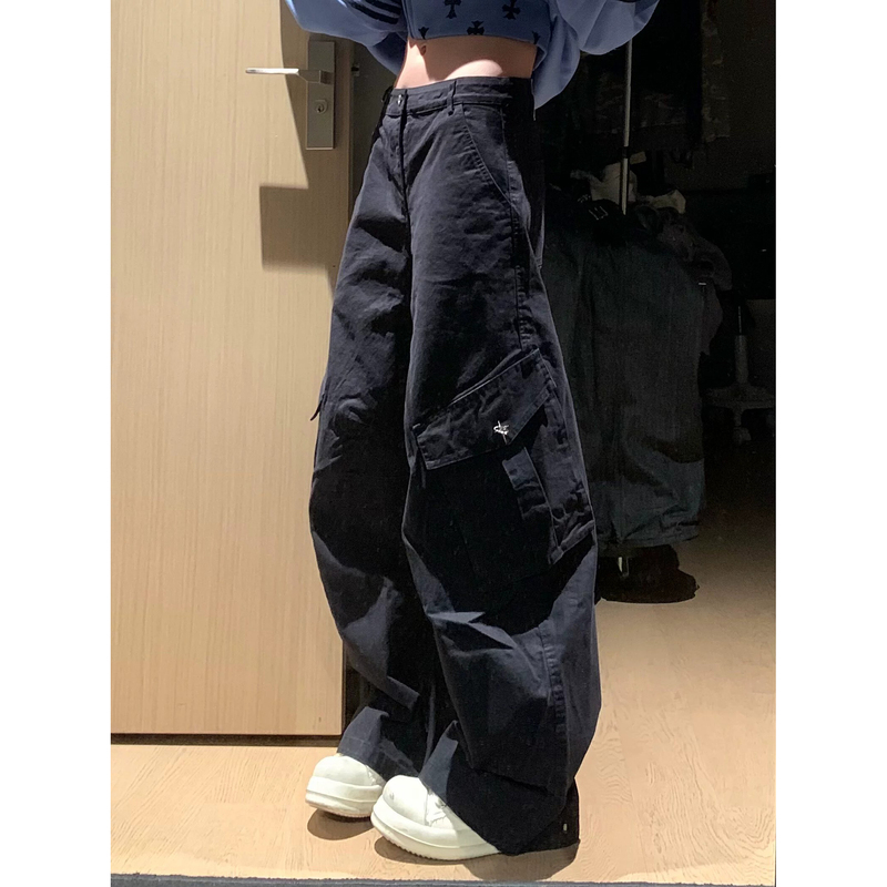 0713Bdf American Retro Scimitar Black Cargo Pants for Women, Cool and Stylish Jazz Dance Wide-Leg Pants, New Summer Style