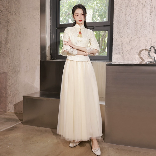 Платье подружки невесты, демисезонное ципао, вечернее платье, китайский стиль, изысканный стиль