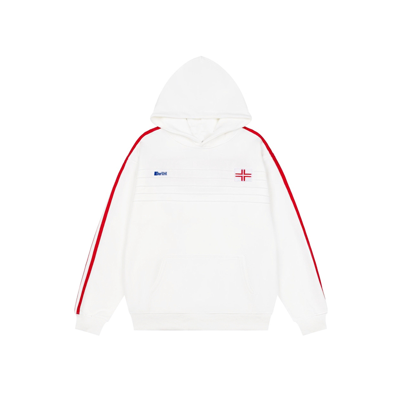 Fock England Emblem Hooded Sweatshirt for Men and Women, Loose-Fitting Sports Style Striped Embroidered Top Trendy