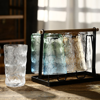 Glacier-Pattern Trendy Glass Cup Set for Living Room, Home Use, Entertaining Guests, ins Style Beer Glasses, Heat-Resistant Drinking Cups