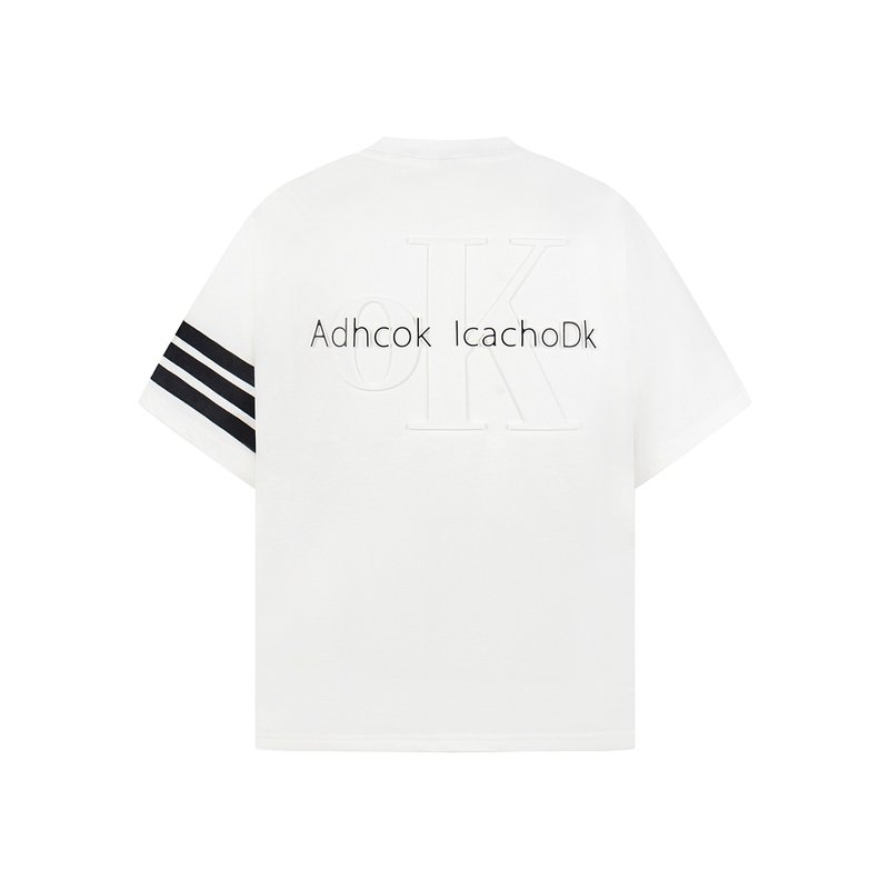 Kindd American-Style Striped Letter Embroidery Short-Sleeve T-Shirt with Embossed Back Design for Men and Women, Summer Couple Tops