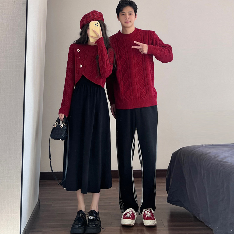 Year of the Horse Zodiac Year Couple Outfit: One Skirt and One Shirt, Red Sweater, Suspender Skirt, High-End Fashion Set, New Year's Outfit Year of the Horse Zodiac Year Couple Outfit: One Skirt and One Shirt, Red Sweater, Suspender Skirt, High-End Fashion Set, New Year's Outfit