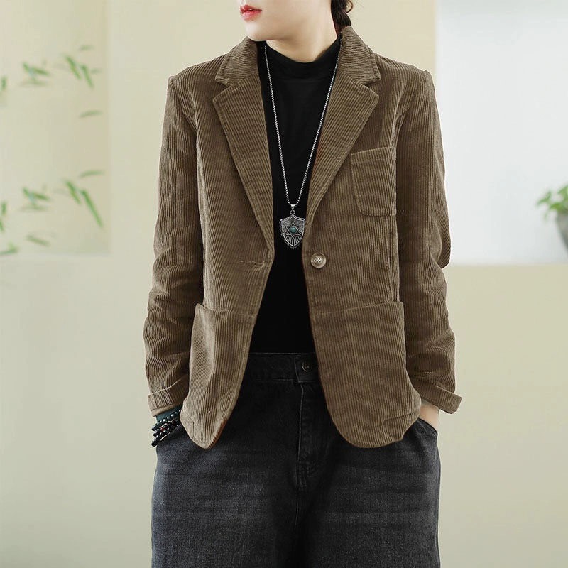 Брендовый магазин со скидкой, высококачественный вельветовый костюм, уменьшающий возраст, короткая куртка, женский весенне-осенний повседневный хлопчатобумажный костюм в западном стиле, верхняя одежда