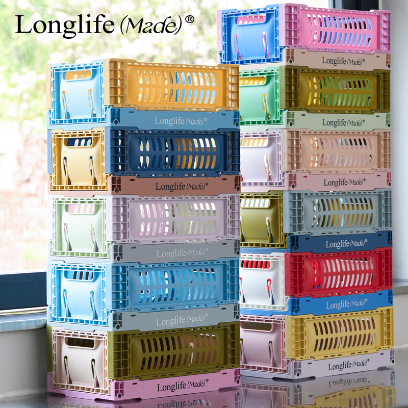 Longlife Storage Basket Foldable Storage Basket Bathroom Kitchen Fruit Basket Miscellaneous Items Industrial Style Plastic Foldable Basket