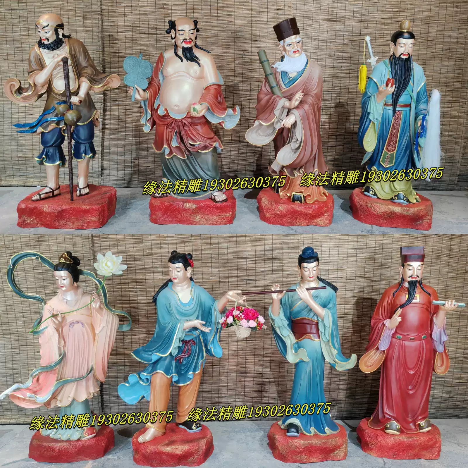 八仙過海神像擺件手工彩繪樹脂八仙人物雕像呂洞賓何仙姑客製化設計