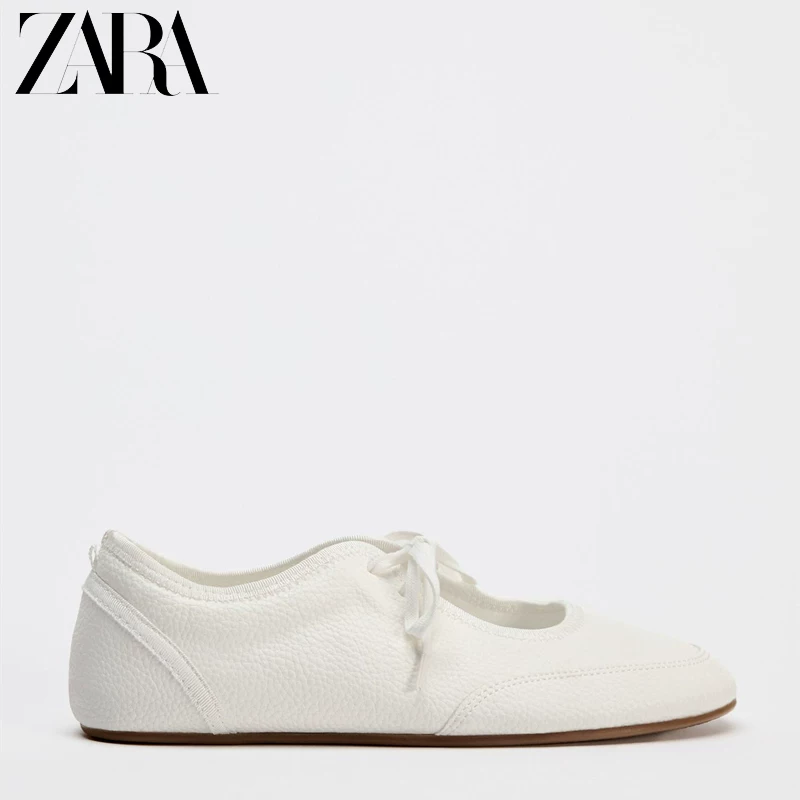 ZARA 2024 autumn new women's shoes white lace fashionable shallow ballet style flat shoes casual flat shoes