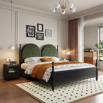 New French retro black solid wood bed American country simple bed rattan weaving craft master bedroom storage double bed