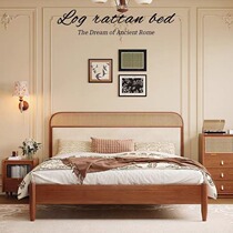 Zhengcai Furniture solid wood bed 1 8 meters medium antique style double bed master bedroom furniture 1 5 times sleeping rattan single bed