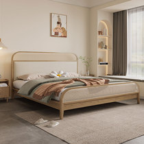 Nordic solid wood rattan bed modern simple Japanese style wabi-sabi style French light luxury soft bag 1 8m bedroom double bed