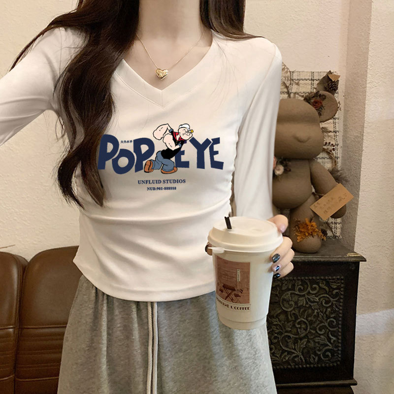 2026 Design-Inspired, Regular Shoulder, Pure Cotton, Long-Sleeve T-Shirt for Women, Waist-Cinching, V-Neck, High-End Top, Base Layer Shirt, Early Autumn Trend