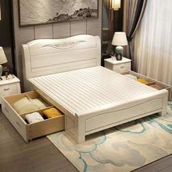 Box frame structure high box storage drawer storage bed solid wood bed 1.8m double bed frame 1.5 single bed