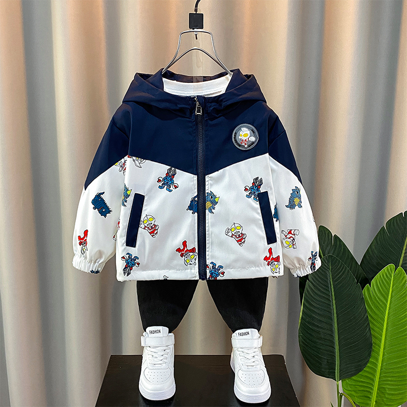 British Dhwa Ultraman Clothing Boys' Jacket Spring and Autumn 2023 New Hooded Windbreaker Children's Outdoor Jacket