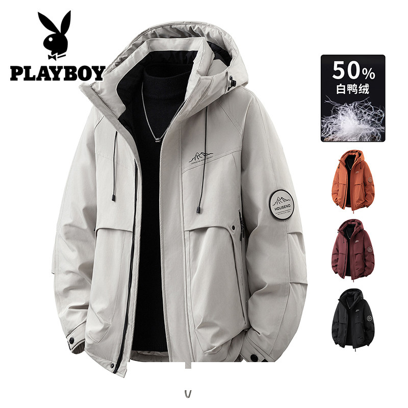 Легкий зимний повседневный пуховик Playboy, мужской новый альпинистский костюм с капюшоном, теплая брендовая куртка tide для мужчин
