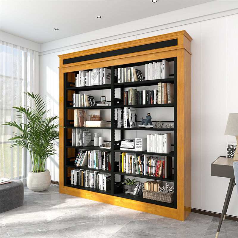 Yu 100 Hen Customized Steel Solid Wood Bookshelves School Library Bookstore Room West Sipho Bifacial Disposal Show Shelf-Taobao