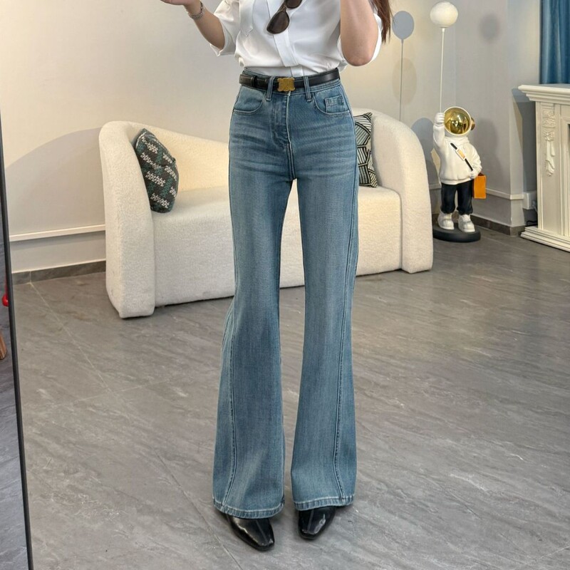 [Norwegian Starry Sky] Lycra French-Style Straight-Leg Flared Design Slimming High-Waisted Jeans Spring and Summer New Style