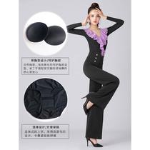 Dambao Roo Marque Latin Dance Blouse Womens New Spring Autumn Front Chest Lotus Leaf Conjoint With Chest Cushion Intersex Dance Exercises