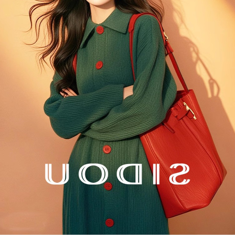 Shopping Mall Withdrawal New Winter Atmosphere Wear Cold Style Slimming Look Western Style Casual Green Knitted Dress for Women Shopping Mall Withdrawal New Winter Atmosphere Wear Cold Style Slimming Look Western Style Casual Green Knitted Dress for Women