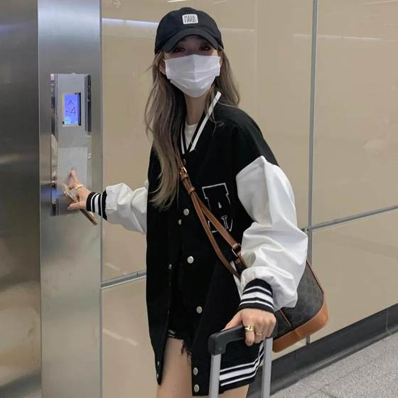 재킷 색상 대비 자수 느슨한 재킷 야구