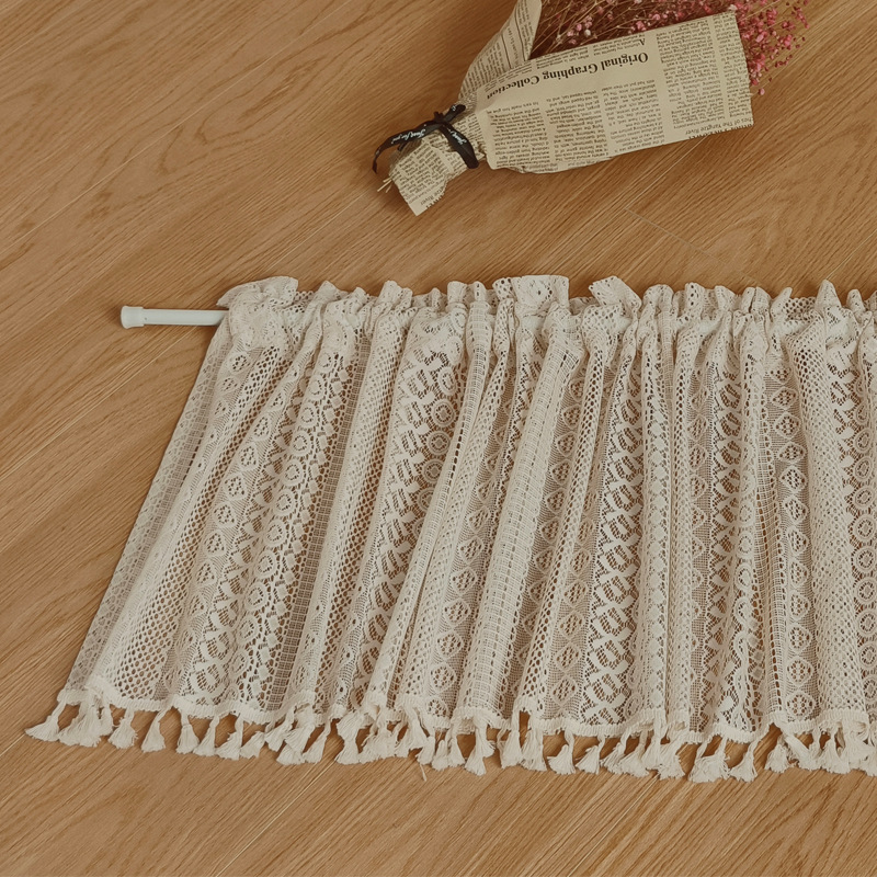 Cross-Border Curtains, Bohemian Short Curtains, Beige Retro Hollow-Out Half-Curtains, American Country-Style Lace, No-Drill Door Curtains