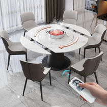 Multifunctional slate retractable dining table for small apartments with induction cooker built-in turntable rotating dining table variable round table