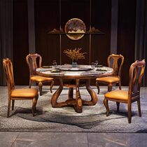 Modern minimalist new Chinese style ebony wood round household dining table large and small apartment light luxury marble dining table and chair combination