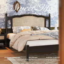 Retro French bed black rattan bed wabi-sabi style 1 8M double bed modern simple Nordic solid wood bed new style