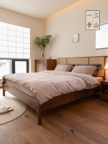 Customized new Chinese style solid wood bed black walnut rattan double bed large bed wooden bed 1 8m master bedroom thickened