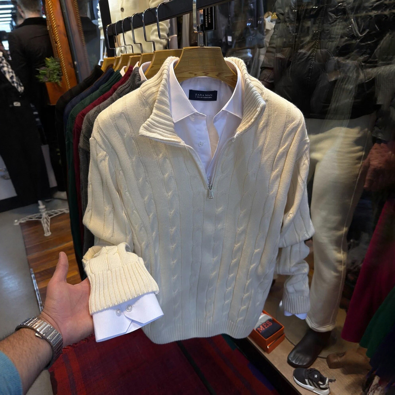 Old Money Style Turtleneck Sweater for Men, with a Relaxed and Sophisticated Feel, Suitable for Layering, Featuring a Half-Zip Ribbed Design, Business Casual Knitwear Old Money Style Turtleneck Sweater for Men, with a Relaxed and Sophisticated Feel, Suitable for Layering, Featuring a Half-Zip Ribbed Design, Business Casual Knitwear