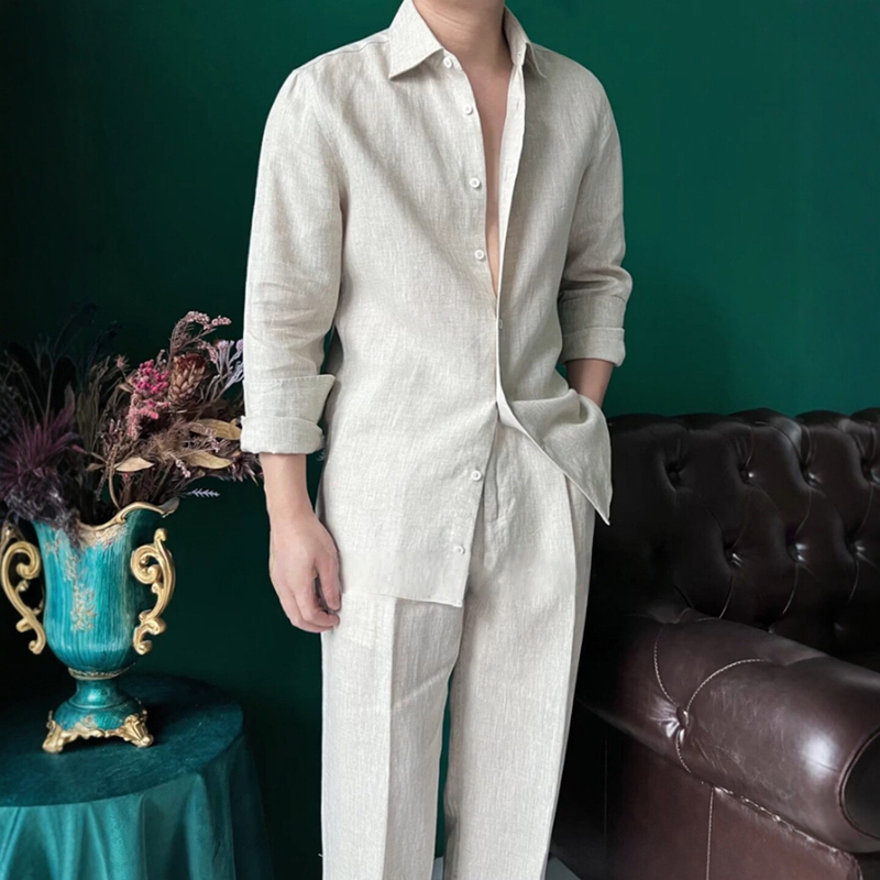 White Sports Suit for Men, Beach Vacation, Old Money Style, Lazy and Relaxed, Casual Long-Sleeved Shirt and Shorts Set White Sports Suit for Men, Beach Vacation, Old Money Style, Lazy and Relaxed, Casual Long-Sleeved Shirt and Shorts Set