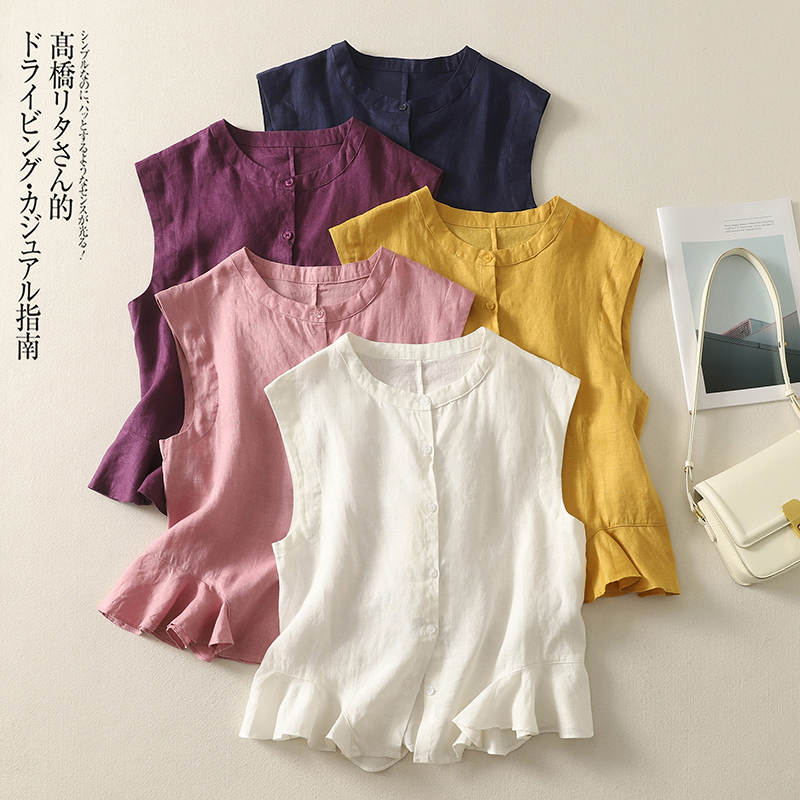French Design Fungus Lace Sleeveless Shirt for Women in Summer Unique and Beautiful Loose Yellow Shirt Vest Top