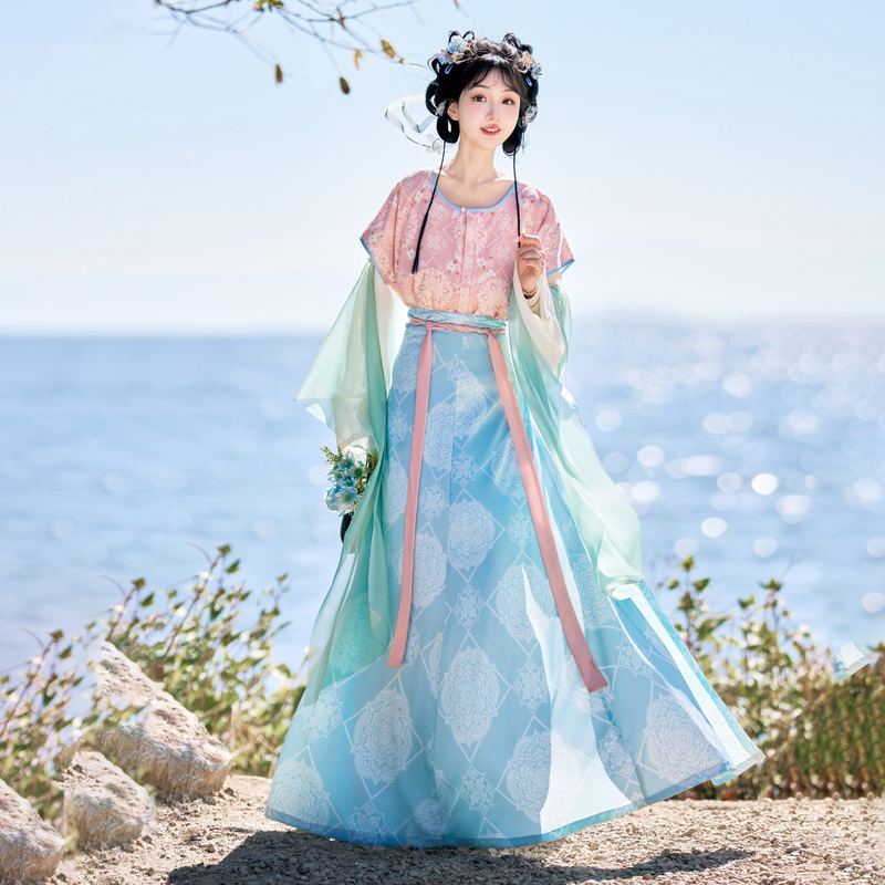 Original Design by Su Yi Huashang【Spring Banquet】Tang-Style Hanfu Women's Tang-Style Blouse, Spring and Summer Round-Neck Shirt, Waist-Length Eight-Panel Skirt