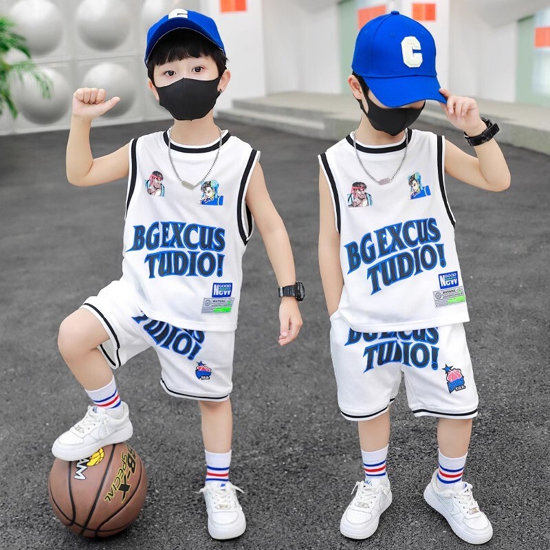 British Dhwa Kidsren's Basketball Uniform Summer Quick-Drying Sports Suit Boys' Sleeveless Jersey Vest Thin Style British Dhwa Kidsren's Basketball Uniform Summer Quick-Drying Sports Suit Boys' Sleeveless Jersey Vest Thin Style