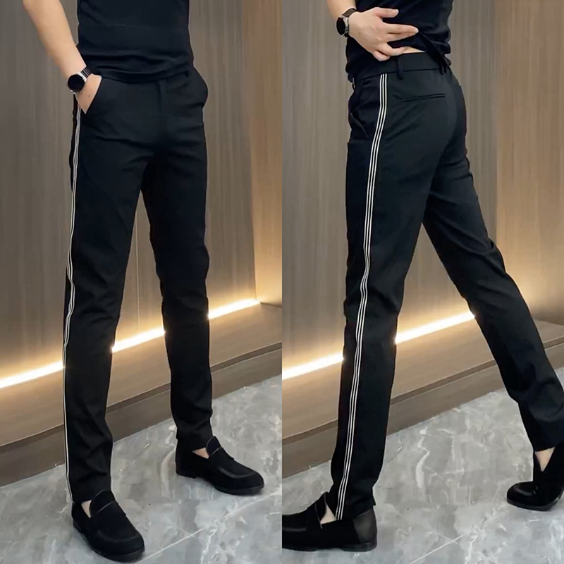 Spring New European-Style Striped Casual Pants for Men, Light Luxury Stretch Slim Straight Pants, High-End Business Simple Suit Pants